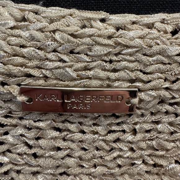 KARL LAGERFELD PARIS Knit Tunic Sweater M (Tag S) Beige Gold Shimmer 3/4 Sleeve - Picture 2 of 11